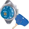 ADA Compliant Built-In Combination Lock with Blue Metal Dial for Single Point Horizontal Latch Lockers - Hinged on Left