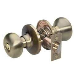 Biscuit Style Knob Entry Door Lock; Antique Brass, SC1