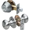 Biscuit Style Knob Entry Door Lock with Single Cylinder Deadbolt; Combo Pack; Satin Nickel