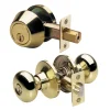 Biscuit Style Knob Entry Door Lock with Single Cylinder Deadbolt; Combo Pack; Polished Brass, KW1