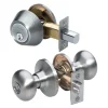 Biscuit Style Knob Entry Door Lock with Single Cylinder Deadbolt; Combo Pack; Satin Nickel, WR3/5