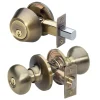 Biscuit Style Knob Entry Door Lock with Single Cylinder Deadbolt; Combo Pack; Antique Brass, WR3/5