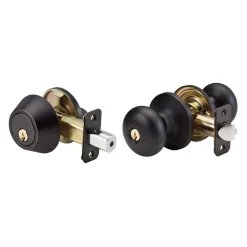 Biscuit Style Knob Entry Door Lock with Single Cylinder Deadbolt; Combo Pack; Aged Bronze, WK2