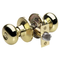 Biscuit Style Knob Storeroom Lock; Polished Brass, KW1