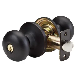 Biscuit Style Knob Storeroom Lock; Aged Bronze, SC1