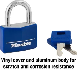 Blue Vinyl-Covered Solid Body Padlock, 1-9/16 in Wide