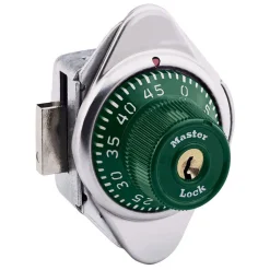 Built-In Combination Lock with Green Metal Dial for Lift Handle Lockers - Hinged on Right