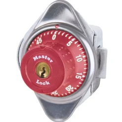 Built-In Combination Lock with Red Metal Dial for Horizontal Latch Box Lockers - Hinged on Left