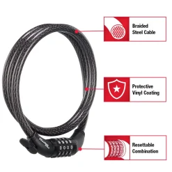 Combination Braided Steel Cable Lock, 5 ft x 1/2 in