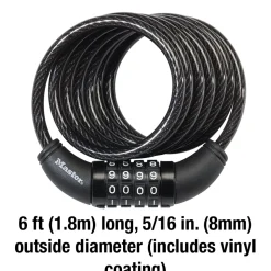 6ft (1.8m) Long x 5/16in (8mm) Diameter Set Your Own Combination Cable Lock