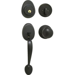 Handleset with Biscuit Style Knob Interior and Single Cylinder Deadbolt; Aged Bronze, WR5
