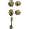 Handleset with Biscuit Style Knob Interior and Single Cylinder Deadbolt; Antique Brass, WK2
