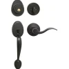 Handleset with Wave Style Lever Interior and Single Cylinder Deadbolt (Right Hand); Aged Bronze, WK2