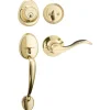 Handleset with Wave Style Lever Interior and Single Cylinder Deadbolt (Right Hand); Polished Brass, WR5