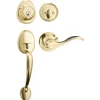 Handleset with Wave Style Lever Interior and Single Cylinder Deadbolt (Left Hand); Polished Brass, SC1