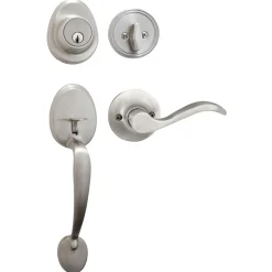 Handleset with Wave Style Lever Interior and Single Cylinder Deadbolt (Right Hand); Satin Nickel, WK2