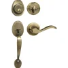 Handleset with Wave Style Lever Interior and Single Cylinder Deadbolt (Left Hand); Antique Brass, WK2
