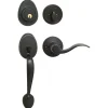 Handleset with Wave Style Lever Interior and Single Cylinder Deadbolt (Left Hand); Aged Bronze, WK2