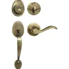 Handleset with Wave Style Lever Interior and Single Cylinder Deadbolt (Right Hand); Antique Brass, WK2
