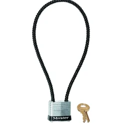 14in (35cm) Long x .22in Diameter (5.6mm) Braided Steel Cable Gun Lock with 1-1/8in (29 mm) Wide Laminated Steel Padlock; Keyed Different
