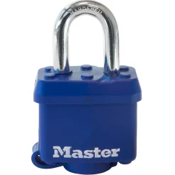 1-9/16in (40mm) Wide Covered Laminated Steel Pin Tumbler Padlock, Blue, Keyed Alike