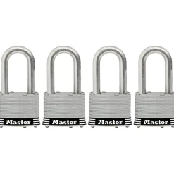 1-3/4in (44mm) Wide Laminated Stainless Steel Pin Tumbler Padlock with 1-1/2in (38mm) Shackle; 4-pack