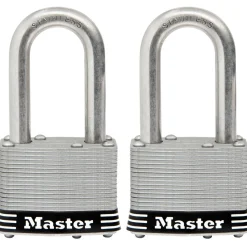 1-3/4in (44mm) Wide Laminated Stainless Steel Pin Tumbler Padlock with 1-1/2in (38mm) Shackle; 2-pack