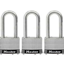1-3/4in (44mm) Wide Laminated Stainless Steel Pin Tumbler Padlock with 2in (51mm) Shackle; 3-Pack