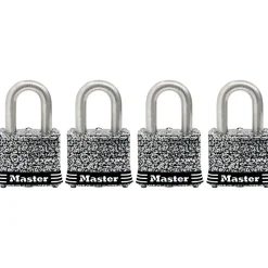 1-9/16in (40mm) Wide Laminated Stainless Steel Pin Tumbler Padlock; 4-Pack