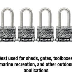 1-9/16in (40mm) Wide Laminated Stainless Steel Pin Tumbler Padlock with 1-1/2in (38mm) Shackle; 4-Pack