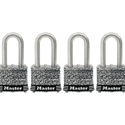 1-9/16in (40mm) Wide Laminated Stainless Steel Pin Tumbler Padlock with 1-1/2in (38mm) Shackle; 4-Pack
