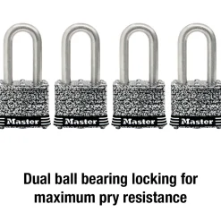 1-9/16in (40mm) Wide Laminated Stainless Steel Pin Tumbler Padlock with 1-1/2in (38mm) Shackle; 4-Pack