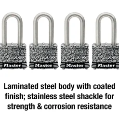 1-9/16in (40mm) Wide Laminated Stainless Steel Pin Tumbler Padlock with 1-1/2in (38mm) Shackle; 4-Pack