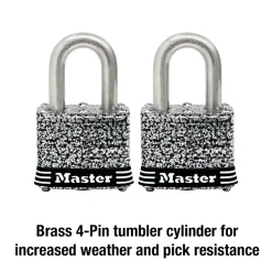 1-9/16in (40mm) Wide Laminated Stainless Steel Pin Tumbler Padlock; 2-Pack