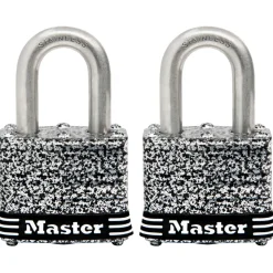 1-9/16in (40mm) Wide Laminated Stainless Steel Pin Tumbler Padlock; 2-Pack