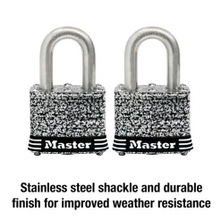1-9/16in (40mm) Wide Laminated Stainless Steel Pin Tumbler Padlock; 2-Pack