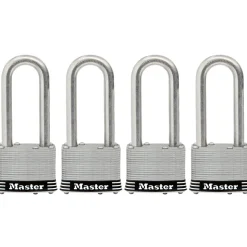 2in (51mm) Wide Laminated Stainless Steel Pin Tumbler Padlock with 2-1/2in (64mm) Shackle; 4-Pack