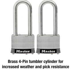 2in (51mm) Wide Laminated Stainless Steel Pin Tumbler Padlock with 2-1/2in (64mm) Shackle; 2-Pack