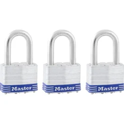 2in (51mm) Wide Laminated Steel Pin Tumbler Padlock with 1-1/2in (38mm) Shackle; 3-Pack