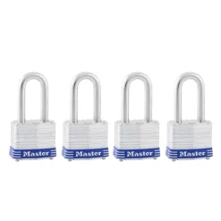 1-9/16in (40mm) Wide Laminated Steel Pin Tumbler Padlock with 1-1/2 (38mm) Shackle; 4-Pack