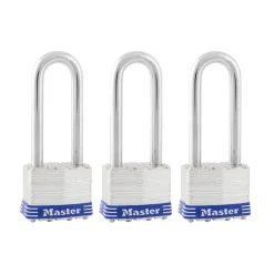 1-3/4in (44mm) Wide Laminated Steel Pin Tumbler Padlock with 2-1/2in (64mm) Shackle; 3-Pack