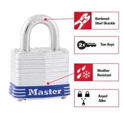 2in (51mm) Wide Laminated Steel Pin Tumbler Padlock; 2-Pack