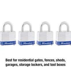 1-9/16in (40mm) Wide Laminated Steel Pin Tumbler Padlock; 4-Pack