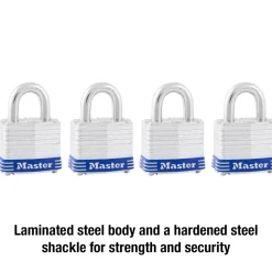 1-9/16in (40mm) Wide Laminated Steel Pin Tumbler Padlock; 4-Pack