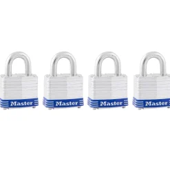 1-9/16in (40mm) Wide Laminated Steel Pin Tumbler Padlock; 4-Pack