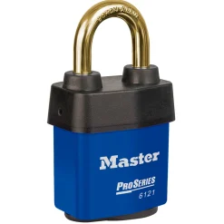 2-1/8in (54mm) Wide ProSeries® Weather Tough® Laminated Steel Rekeyable Pin Tumbler Padlock, Brass Shackle, Keyed Alike, Blue