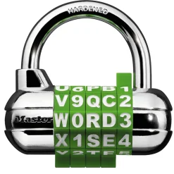 2-1/2in (64mm) Wide Set Your Own WORD Combination Padlock with Interchangeable, Removable Dials; Assorted Colors