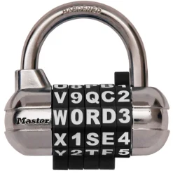 2-1/2in (64mm) Wide Set Your Own WORD Combination Padlock with Interchangeable, Removable Dials; Black