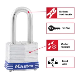 Laminated Steel Padlock, Pin Tumbler, 1-9/16 in Wide, 3-pack