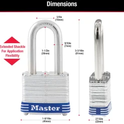 Laminated Steel Padlock, Pin Tumbler, 1-9/16 in Wide, 3-pack